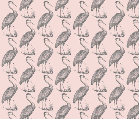 Blue Heron Pinkish Grey Fabric