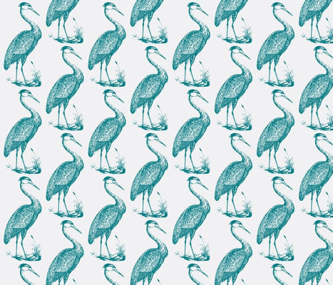 Blue Heron White Peacock Fabric