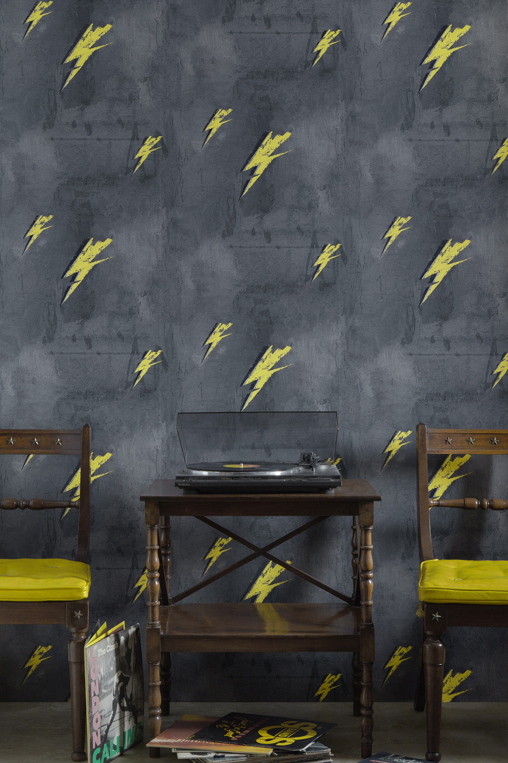 Bolt From Mars - Yellow on Charcoal Wallcovering