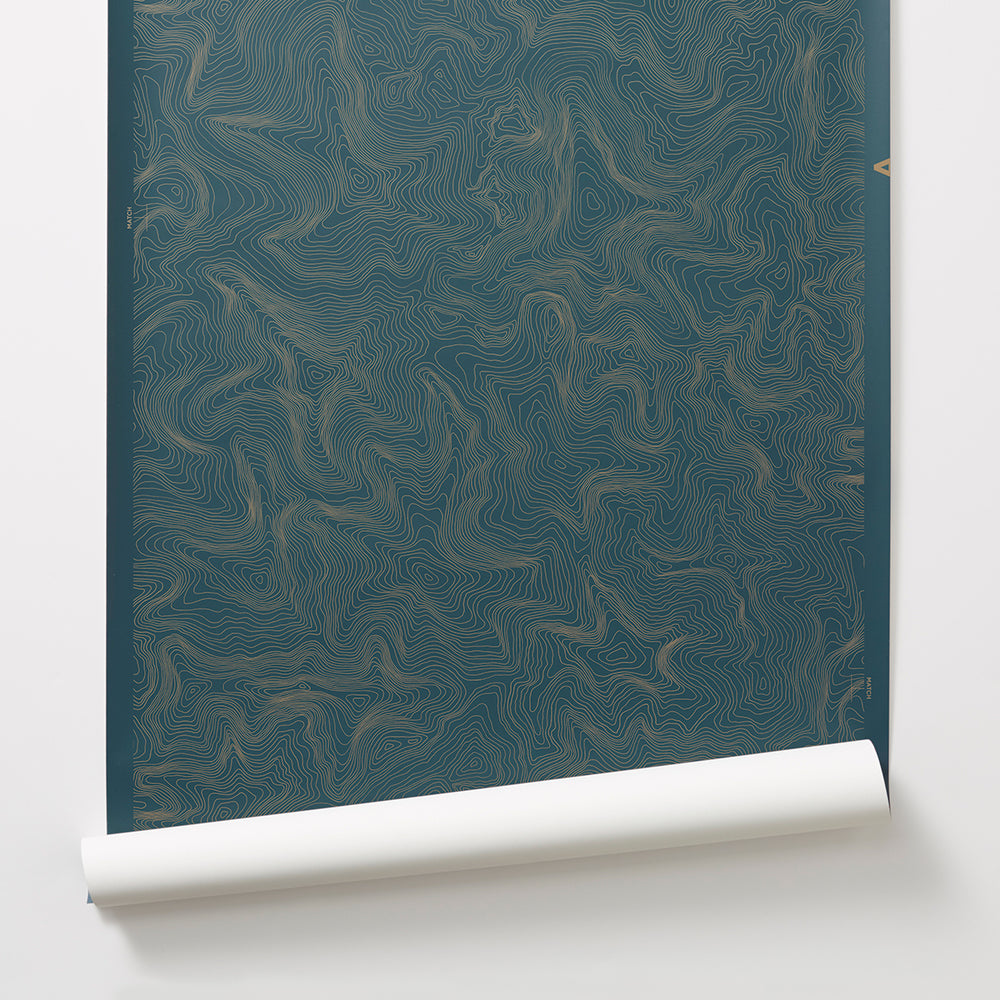 Contour - Gold on Blue Wallcovering