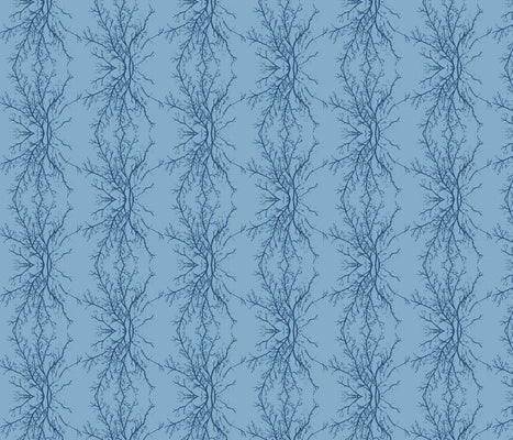 Coral Branchy Cornflower Cadet Fabric
