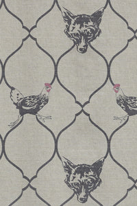 Fox & Hen - Charcoal/Pink on Natural Fabric