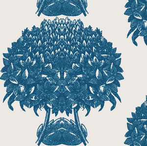 Hydrangea Topiary Linen Sapphire Fabric