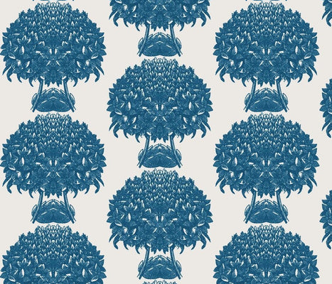 Hydrangea Topiary Linen Sapphire Fabric