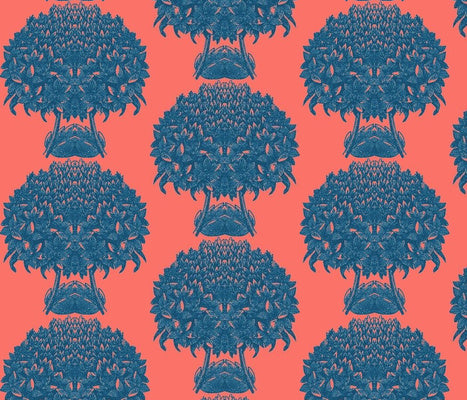 Hydrangea Topiary Summer Coral Blue Fabric