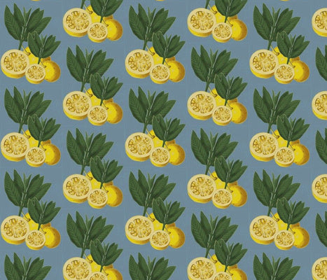 Italian Lemons Blue Chalk Fabric