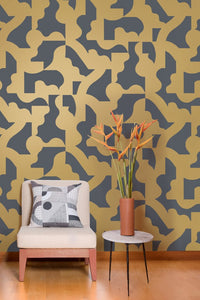 Mixed Signals - Gold on Charcoal Wallcovering