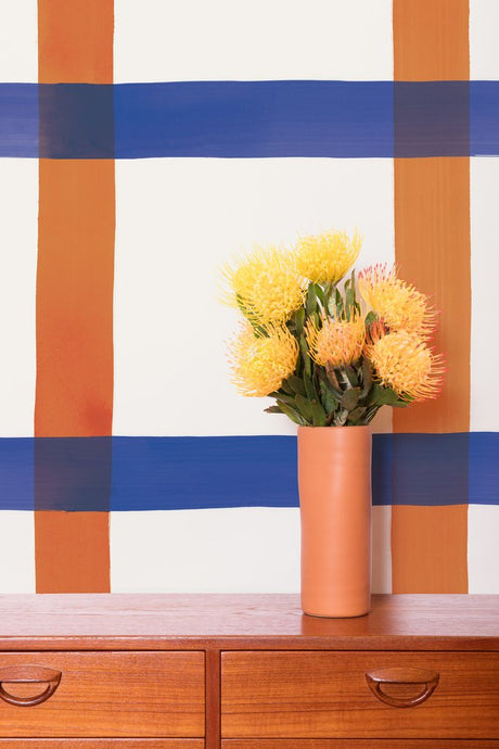 Natural Gifts - Terra Cotta and Yves Blue on White Wallcovering
