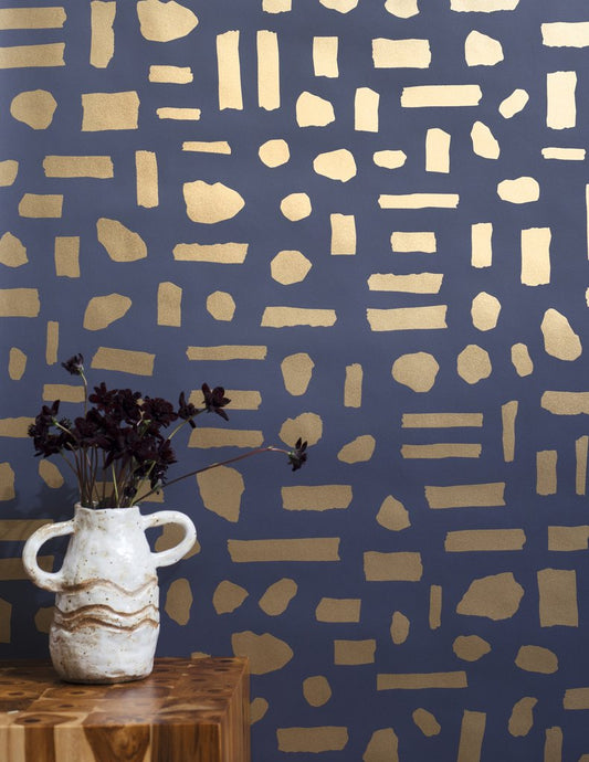 The Pearl - Gold on Charcoal Wallcovering