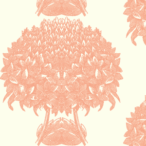 Hydrangea Topiary Eggshell Coral Fabric
