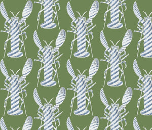 Lobster Stripe Fern Blue Fabric