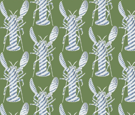 Lobster Stripe Fern Blue Fabric