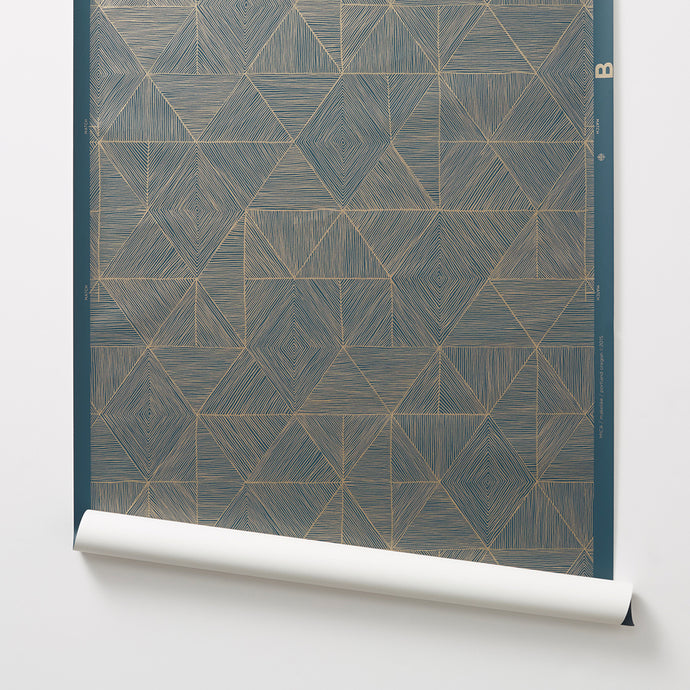 Mica - Gold on Blue Wallcovering
