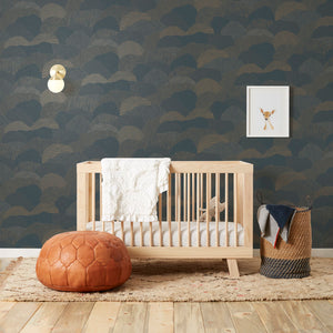 Roll Right - Gold on Blue Wallcovering