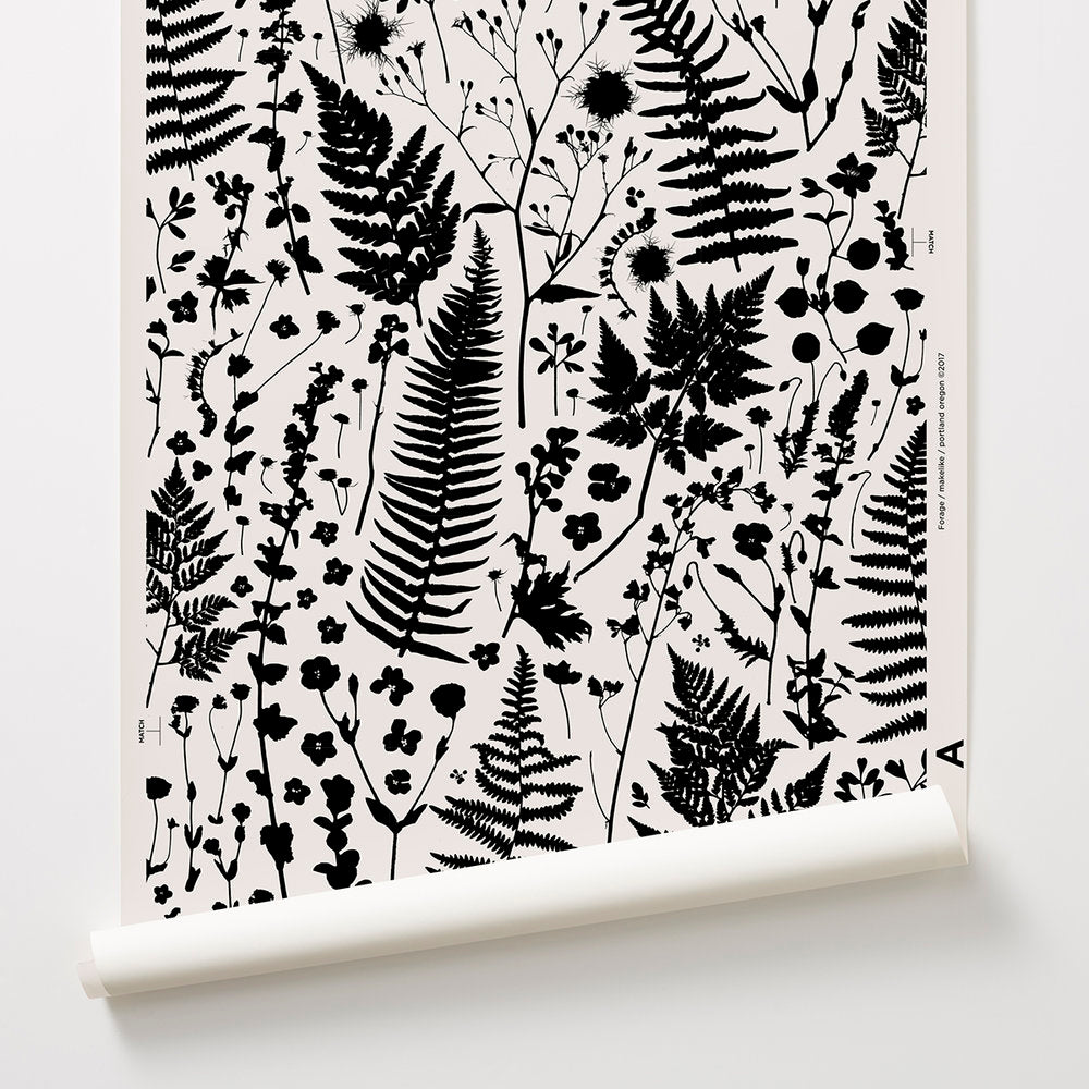 Forage - Black on Parchment Wallcovering