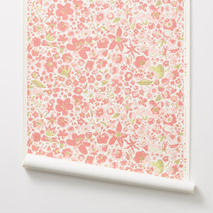 Perennial - Pink on Off White Wallcovering