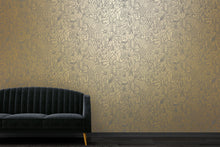 Load image into Gallery viewer, Pop Grey Flock on Gold Lustre Wallcovering