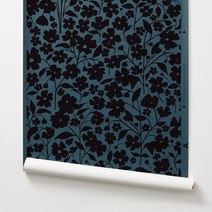 Posy - Black on Blue Wallcovering