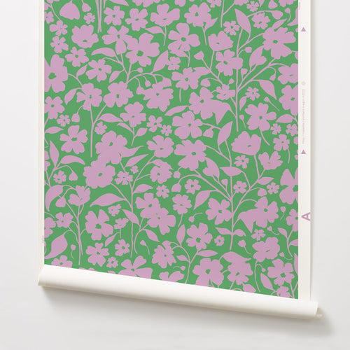 Posy - Lavender on Green Wallcovering