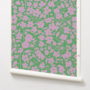 Posy - Lavender on Green Wallcovering