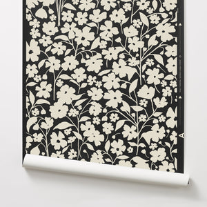 Posy - Parchment on Black Wallcovering