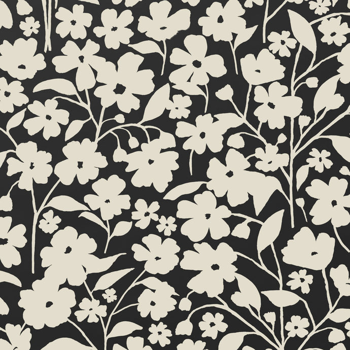 Posy - Parchment on Black Wallcovering