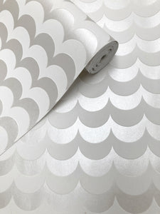 Scoop White Flock on Silver Lustre Wallcovering