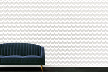 Load image into Gallery viewer, Scoop White Flock on Silver Lustre Wallcovering