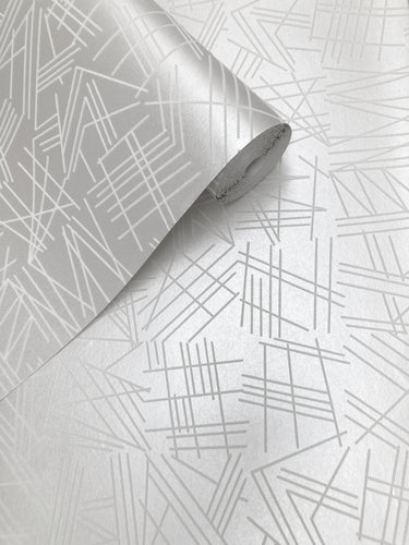 Tilt  White Flock on Silver Lustre  Wallcovering