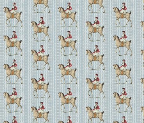Lady Equestrian On Blue Floral Stripe Wallcovering