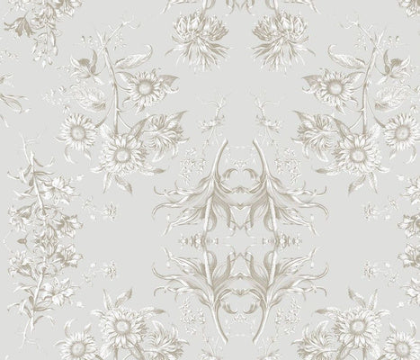 Sunflower Toile Old Grey Biscuit Wallcovering