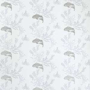 Coral Pale Grey Silver Wallpaper