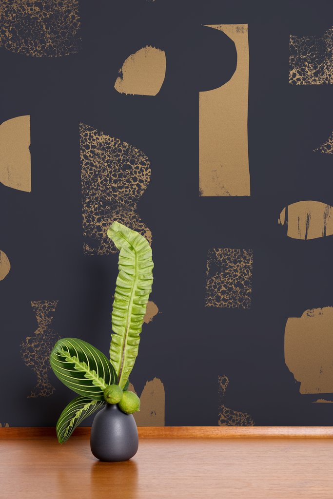 Silhouettes - Gold on Charcoal Wallcovering