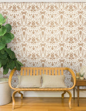 Load image into Gallery viewer, Barn Owls and Hollyhocks by Carson Ellis - Rose Gold on Cream Wallcovering