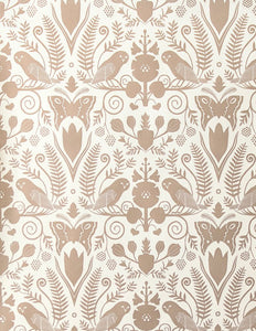 Barn Owls and Hollyhocks by Carson Ellis - Rose Gold on Cream Wallcovering