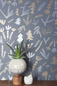 Cle Elum - Silver and Gold on Charcoal Wallcovering