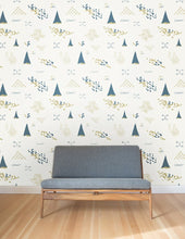 Load image into Gallery viewer, Family Reunion - Aquatic and Gold on Cream Wallcovering