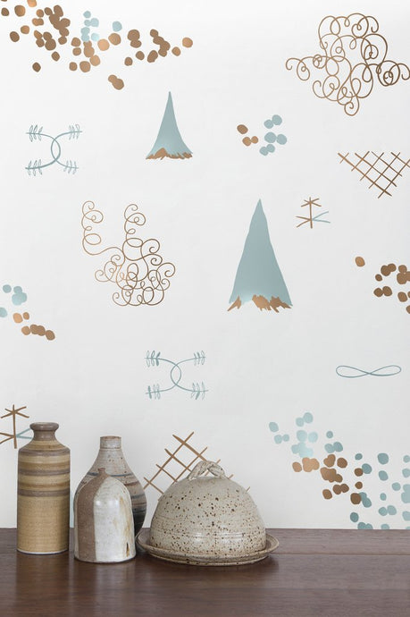 Family Reunion - Copper and Patina on Cream Wallcovering