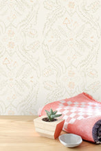 Load image into Gallery viewer, Salad Days-  Straw and Gloaming (Neon Orange) on Cream Wallcovering