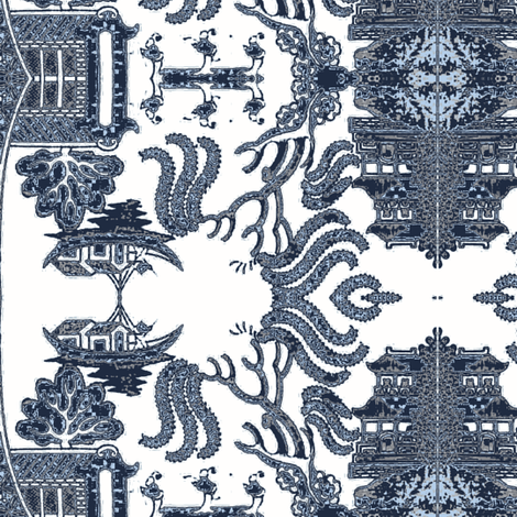 Willow White Indigo Fabric