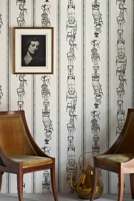 Chairs - Black On Parchment Wallcovering