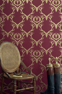 Deer Damask - Claret Gold Wallcovering