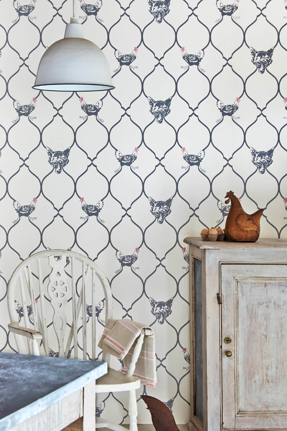Fox & Hen - Charcoal On Parchment Wallcovering
