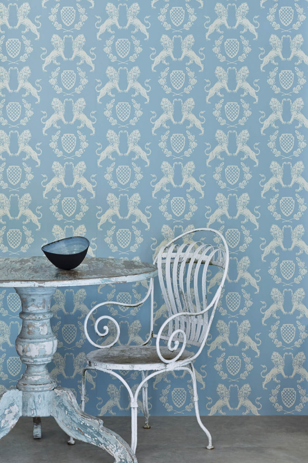 Schumacher Heraldic Wallpaper Oxford Blue | Fabric Bistro | Columbia |  South Carolina