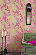 Load image into Gallery viewer, Paisley - Hot Pink On Tea Stain Wallcovering